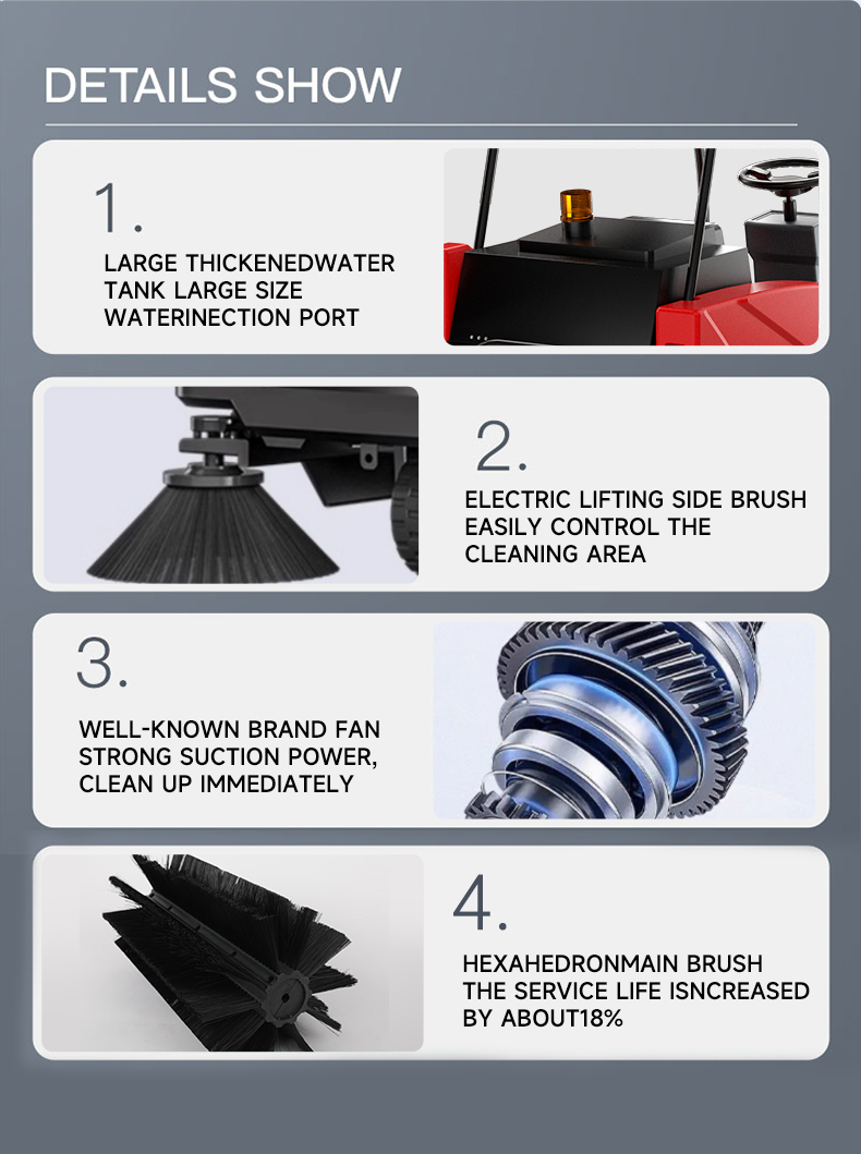 Semi-enclosed ride on battery powered floor sweeper 